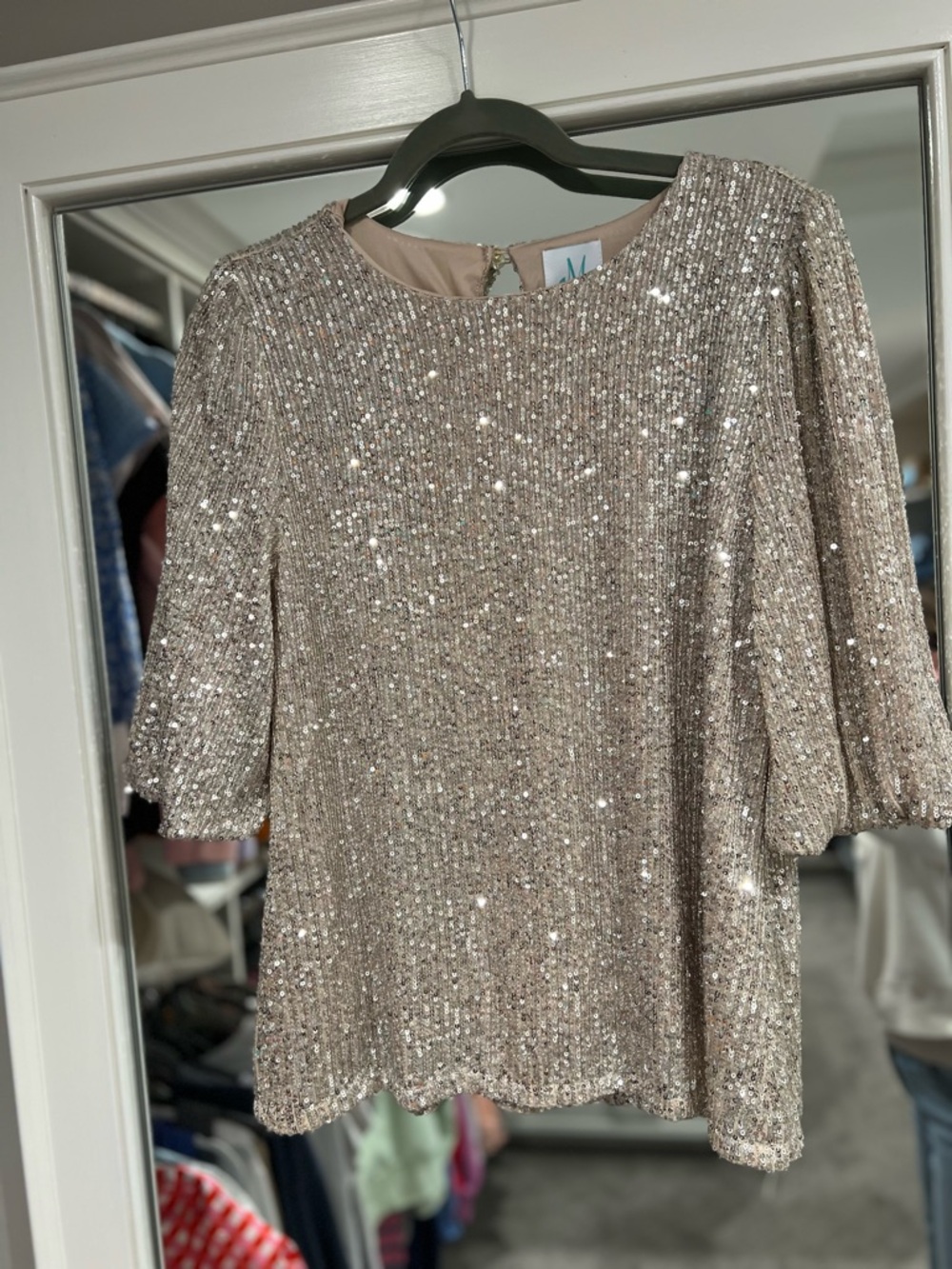 Sequin Embellished Champagne Blouse - Women